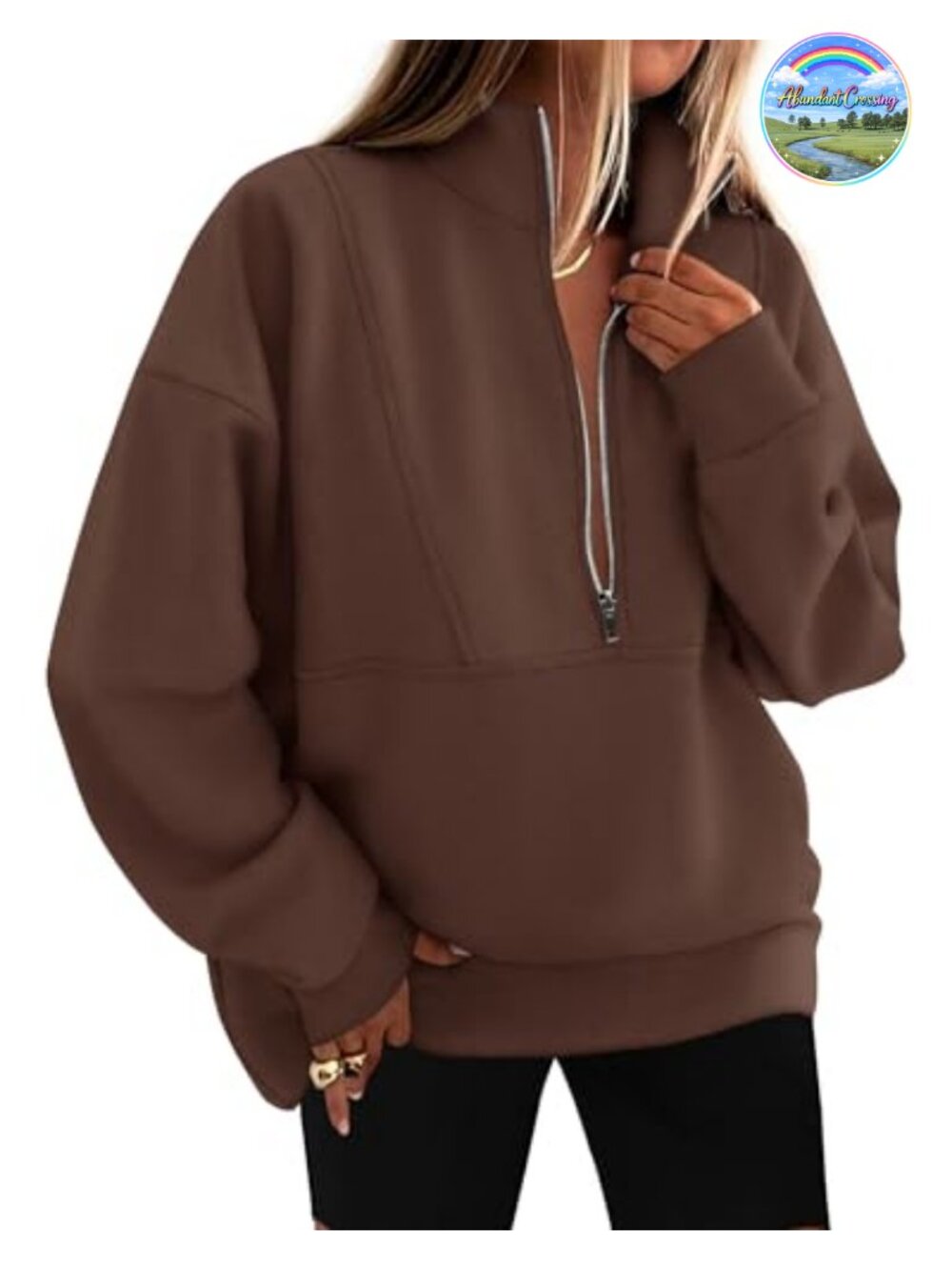 Womens Half Zip Oversized Sweatshirt Fleece Lined Pullover